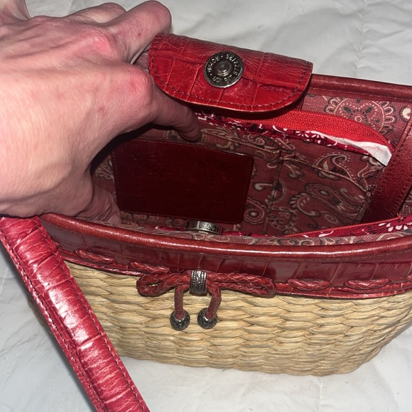 Brighton straw bag with red bandanna print interior red leather strap EUC - Picture 5 of 5